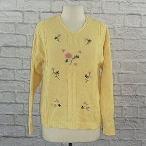 Vintage 80s Floral Embroidered Cotton Knit Sweater Medium